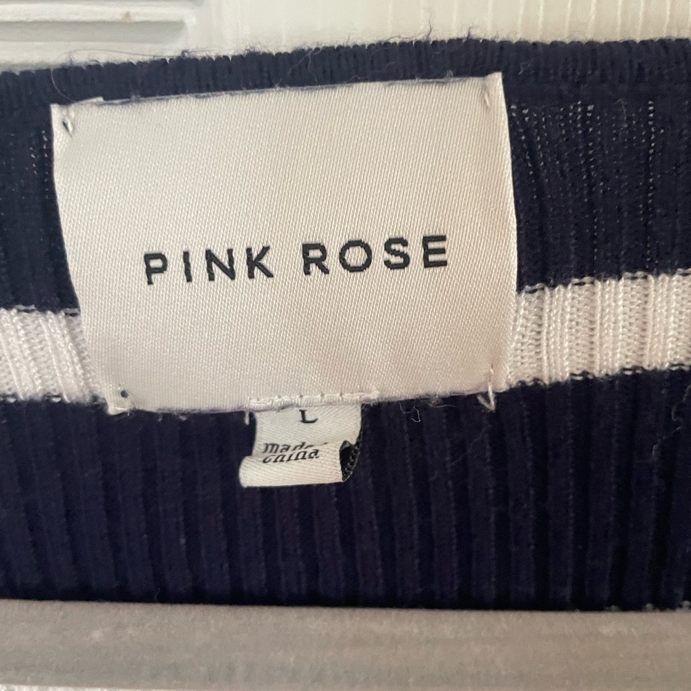 Pink Rose Navy & White Ribbed Stripe Scoop Neck Sweater - Picture 2 of 3